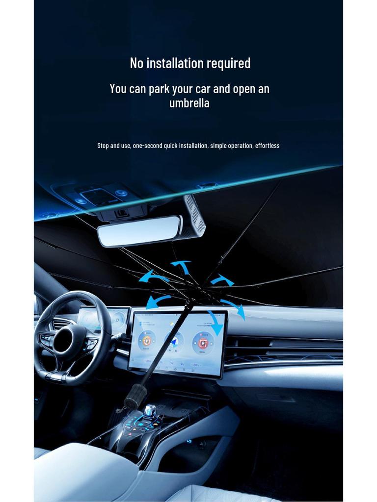 Full Bend Handle Front Windshield Sunshade: Umbrella-Style, Heat-Insulating Sun Protection with Pull Rope
