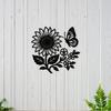 Metal Wall Art Sunflower Butterfly Iron Plaque Rope Hook Home Garden Decor