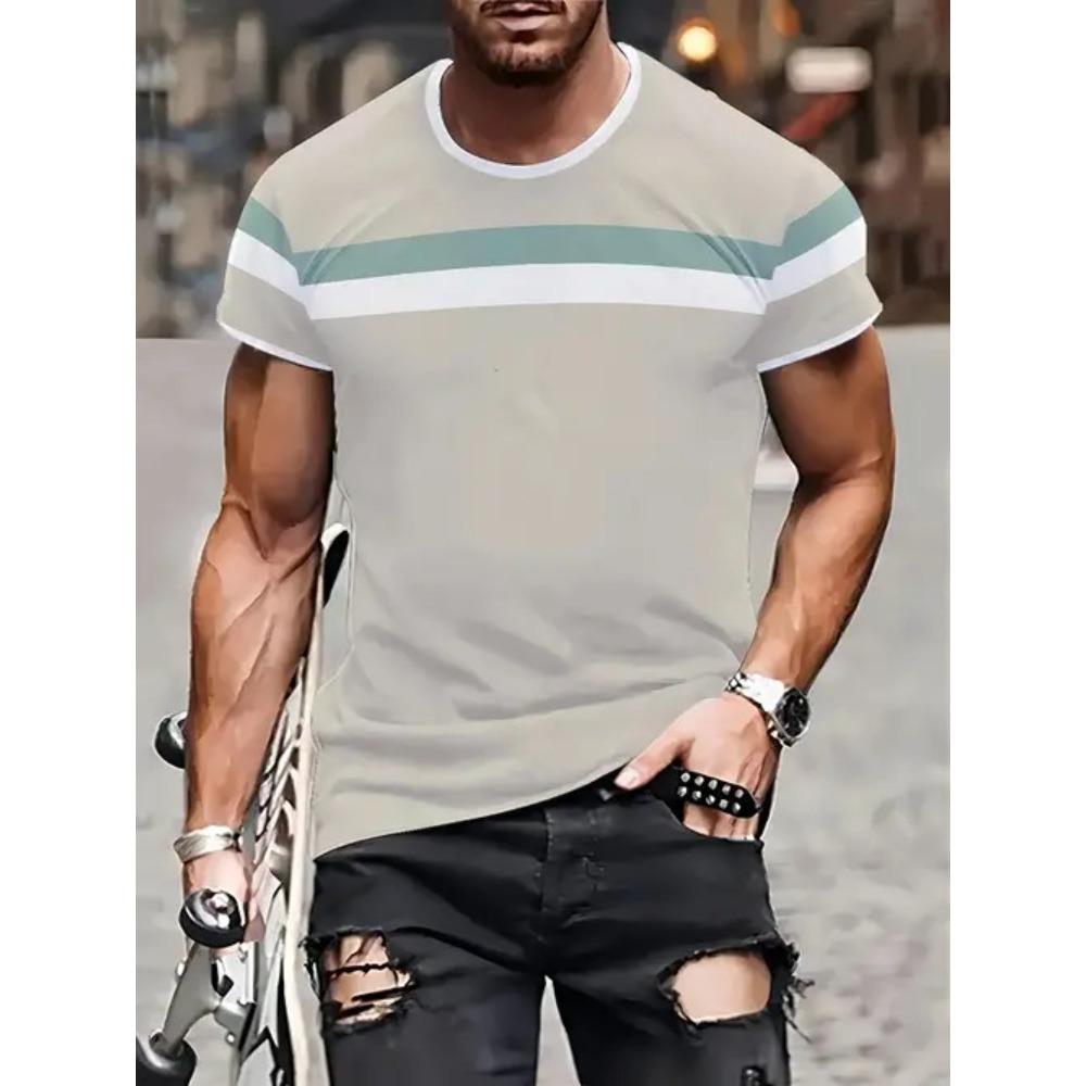 Summer Men's 3D Printed Crew Neck T-Shirt Fashion Versatile Breathable Trend Casual