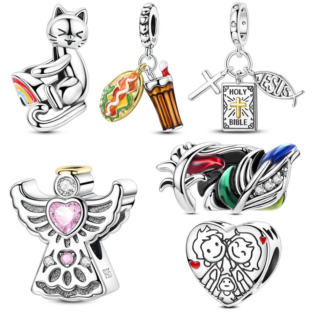 Copper Colorful Charms Bead Sparkling Inlaid Zirconium Pendants Fit Original Bracelets Fashion Jewelry Gift