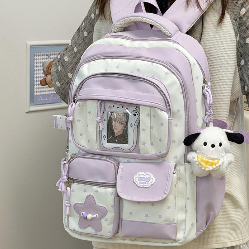 Schoolbag Schoolbag Japanese Ins High Value Fresh and Sweet Contrasting Color Splicing Backpack Junior High School Students Lightweight Travel