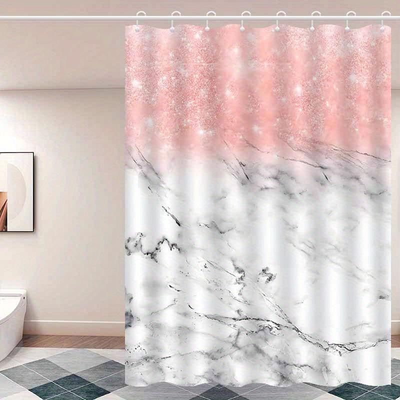 1pc Rose Gold Marble Print Shower Curtain with Hooks, Polyester Fabric, Machine Washable, Suitable for Bathroom Decoration
