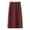 2024 Damen Angora Rot Tweed Midi Rock - Herbst/Winter Gerader Bleistiftrock mit Schlitz hinten