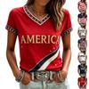 Women's Casual Short Sleeve V Neck Pullover Top with Football Print and Star Trimmed Edges Lightweight Comfortable Fit