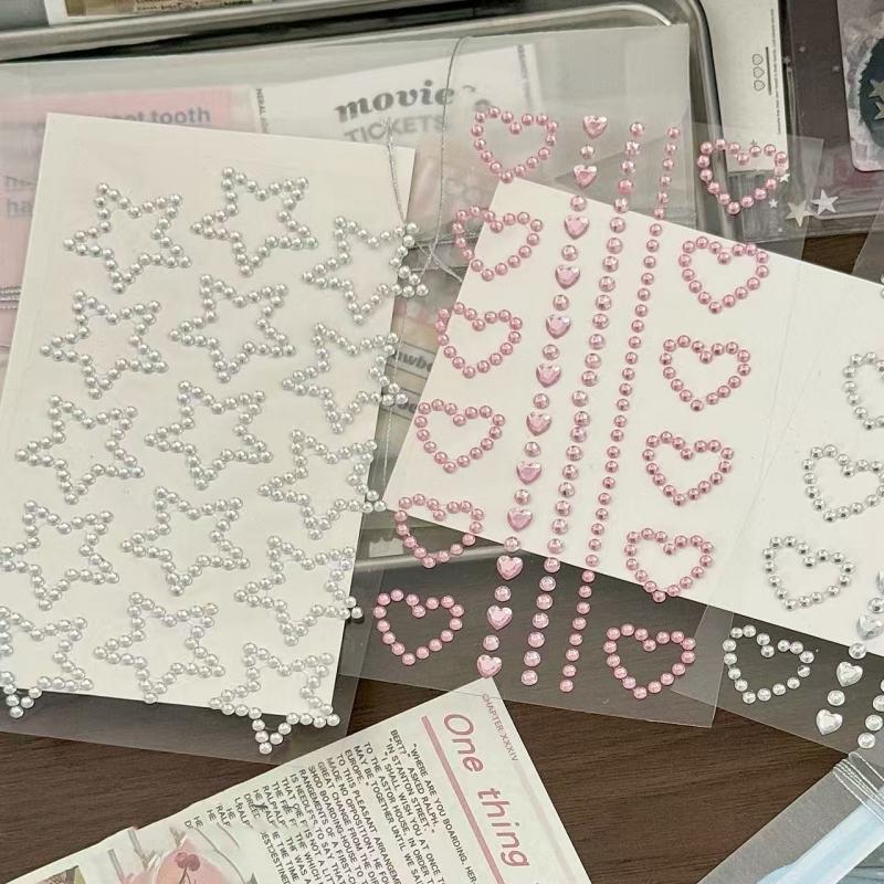 Star Heart Crystal Decoration Stickers Acrylic Imitation Pearl Stickers Gemstone Card Handmade Sticker For Girls DIY Art Supplie