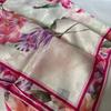 Used LEONARD FASHION Scarf Handkerchief Floral Pink 100% Silk 58cm Sheer