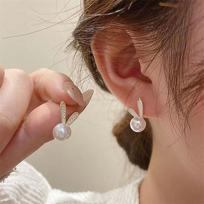Cute Rabbit Pearl Stone Zircon Earrings Women