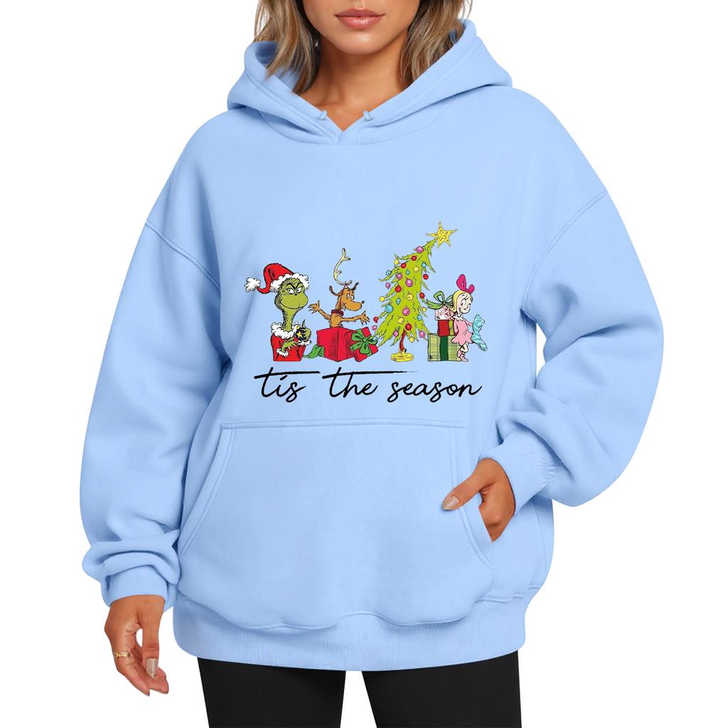 Ladies' Christmas Style Printed Hoodie With Wool And Pockets For Women