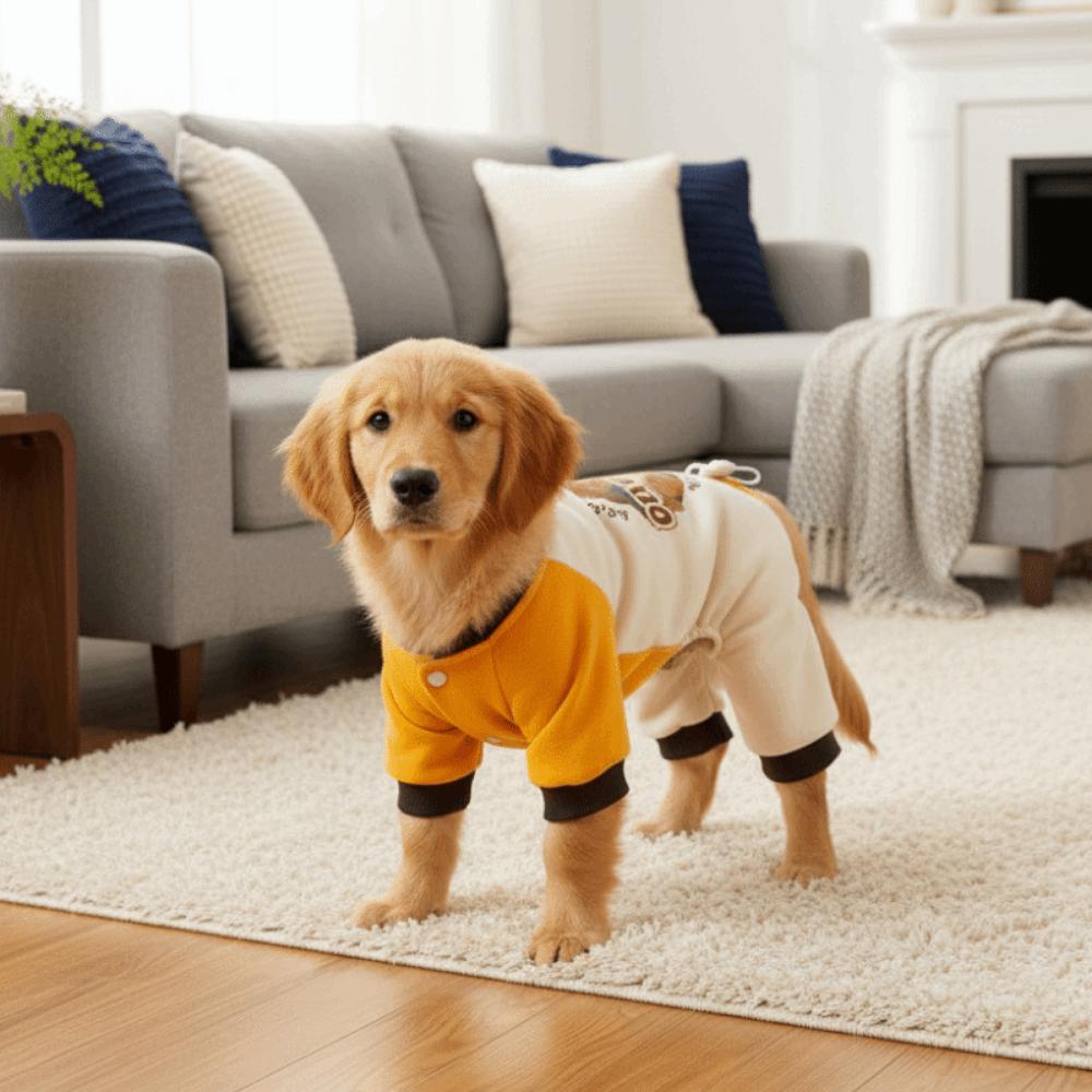 Bear Pattern Dog Jumpsuit Color Block Four Legged Clothes Cartoon Dog Warm Pajamas  Outdoor