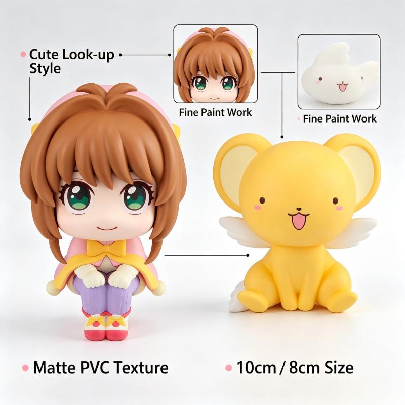 10Cm Card Captor Sakura Anime Figure Look‑Up Kinomoto Sakura Q Version Cerberus Pvc Collection Model, Birthday Christmas Present