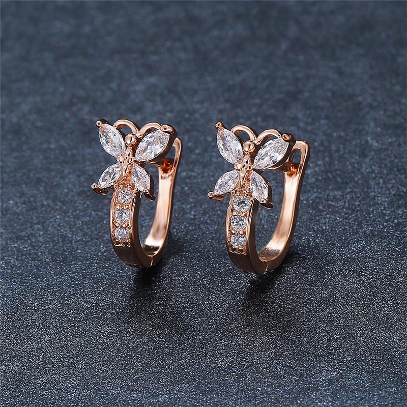 Cute Rainbow Butterfly Hoop Earrings For Women Gold Color Metal Blue Green White Zircon Wedding Party Jewelry Birthday Gifts