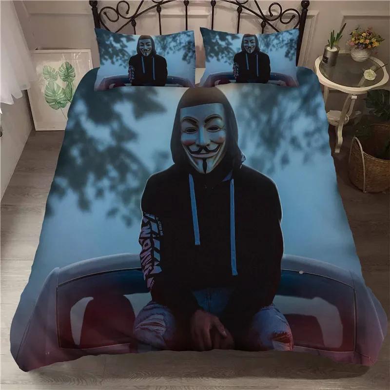 Conjunto de Roupa de Cama Anônimo 3D com Máscara Cobertor Confortável Capa de Edredom Fronha Decoração de Quarto Infantil Têxtil para Casa