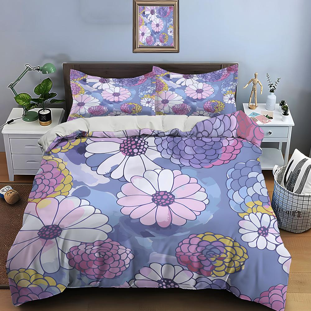 Colorful Hand-Drawn Floral Background Print Soft Comfortable Duvet Cover Bedding Set Included 1*Duvet Cover 2*Pillowcases