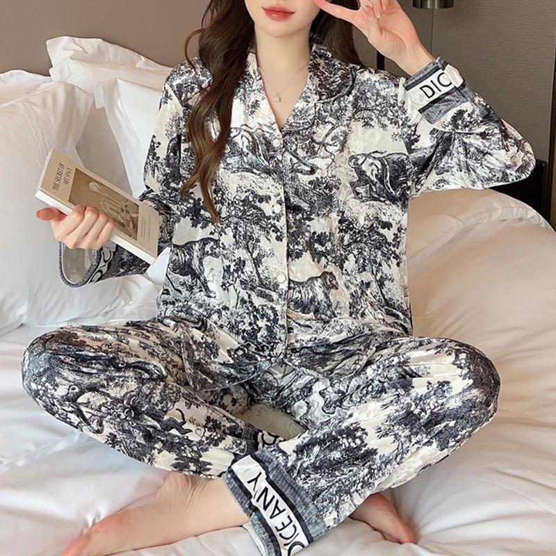 Velvet Pajamas Women Korean Style Casual Warm Long Sleeve Lapel Shirts Pants Home Clothes Two Piece Pajamas