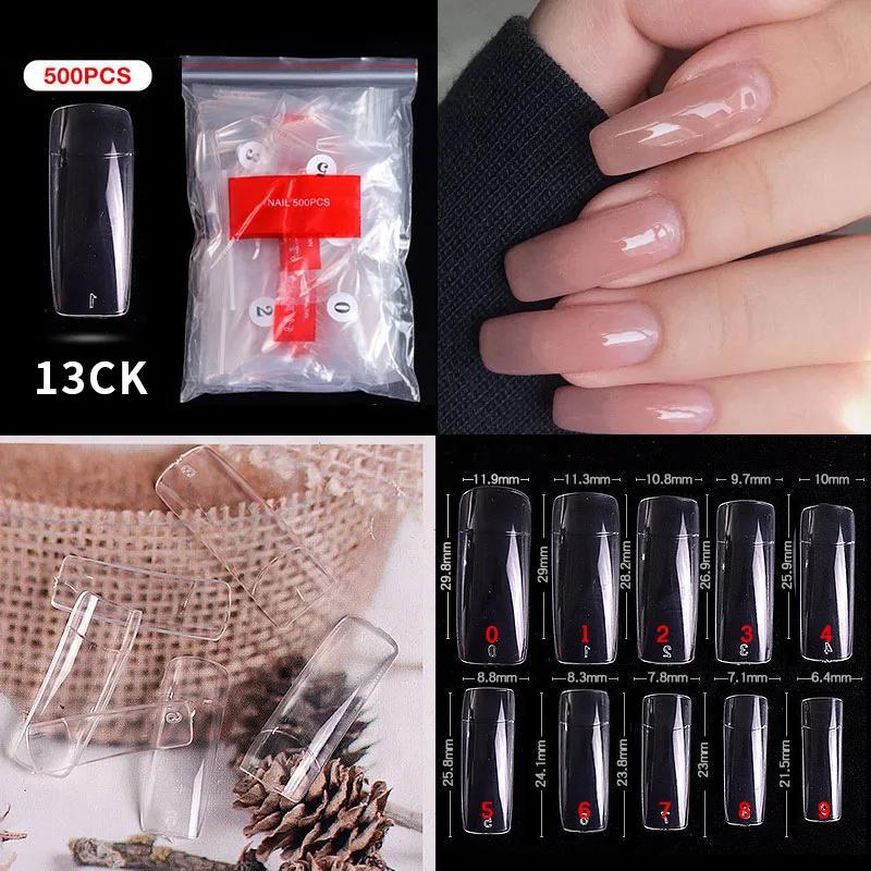 500pcs/bag Coffin False Nail Tips Clear Ballerina Stiletto Rounded Square Acrylic Fake Nails Extension System UV Gel Manicure
