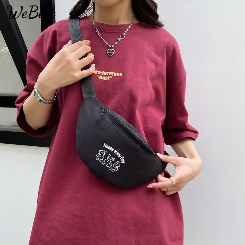 

Harajuku Style Cute Vintage Inspired Girls Crossbody Bag Korean Instagram Retro Canvas Chest Bag Women Student Waist Pack білий