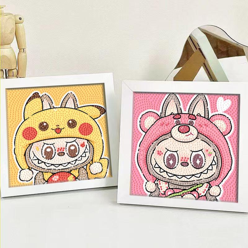 Niedliches Cartoon Diamantmalerei Kinder Handgemacht DIY Dekoration Diamantaufkleber Mädchen Geschenk 17 x 17cm Mit Fotorahmen