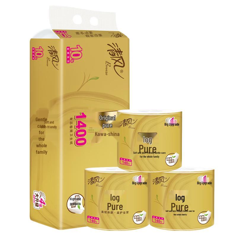 Breeze Premium 4-Ply Thickened Toilet Paper Rolls