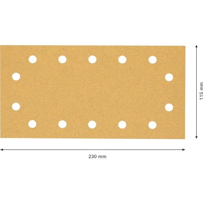 Bosch Professional 50x Feuilles abrasives Expert C470 à 14 trous pour Bois dur,Peinture sur bois,115x230 mm,Grain 60