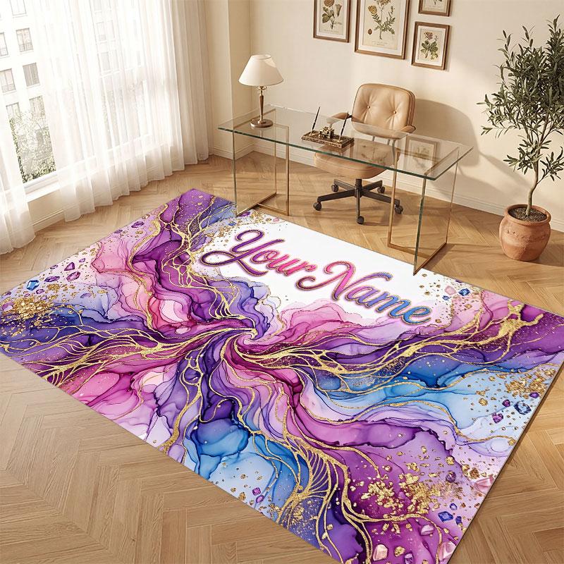 Abstract Geometric Theme Crystal Velvet Floor Rug Personalized Custom Name Text Warm Carpet Home Decoration