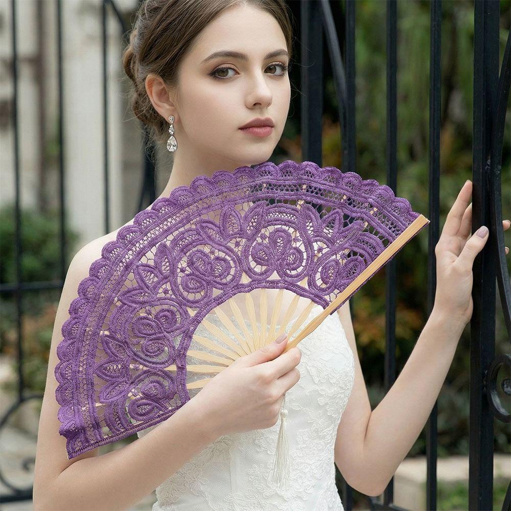 Hollow Ribs Vintage Lace Hand Fan Lace Dance Handheld  Fan Embroidered Folding Fan  Wedding Party