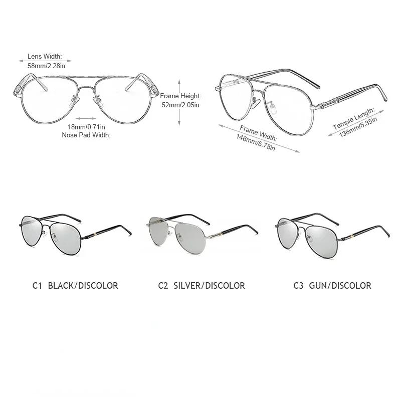 Fashion Pochromic Sunglasses Men Women Color Changing Polarized Sun Glasses Anti Glare Driving Eyeglasses UV400 Pilot Style