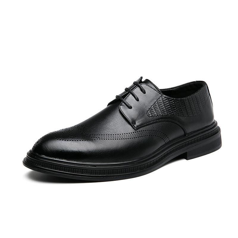 Men's Brock Leather Shoes Summer New Dress Business Height Increase Breathable Wedding Shoes Groom Derby Shoes Men's Shoes