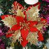 Glitter Artificial Poinsettia Flowers Christmas Tree Ornament Home Decor Sparkling New Year's Xmas Festive Flower Heads