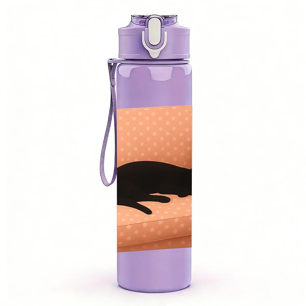 1PC Black Cat Sofa Lazy Art Print 750ml Color Plastic Sports Water Bottle Leakproof Flip Straw Lid Suitable for Sports Office Home Use