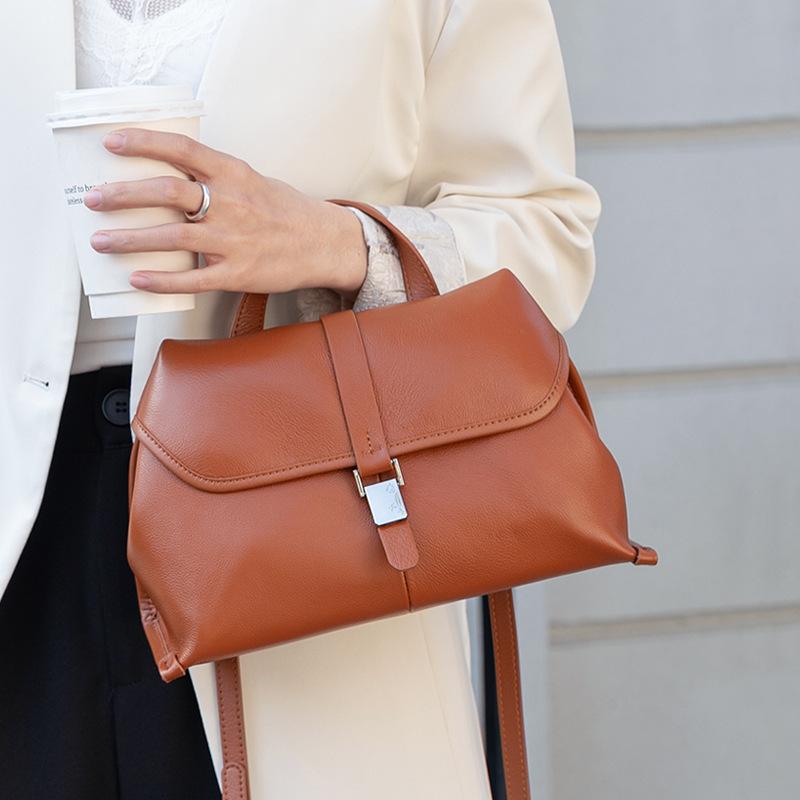 Cowhide Bag Juren Leather Bag Large Capacity New Commuter Handbag Women's Niche Versatile Shoulder Bag