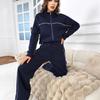 2024 European & American Leisure Suit: Long-Sleeve Half-High Collar Cardigan with Lace-Up Striped Trousers