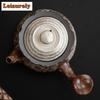 180ml Retro Alter Fels Schlamm Blume Teekanne Vergoldeter Silber Seitengriff Kanne Grobkeramik Aufgüsse Teekessel Kung Fu Tee-Set Handwerk