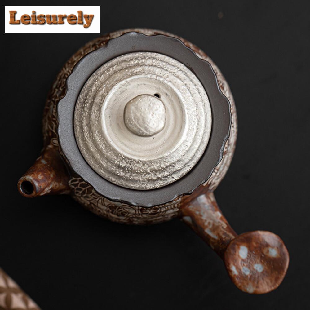 180ml Retro Alter Fels Schlamm Blume Teekanne Vergoldeter Silber Seitengriff Kanne Grobkeramik Aufgüsse Teekessel Kung Fu Tee-Set Handwerk