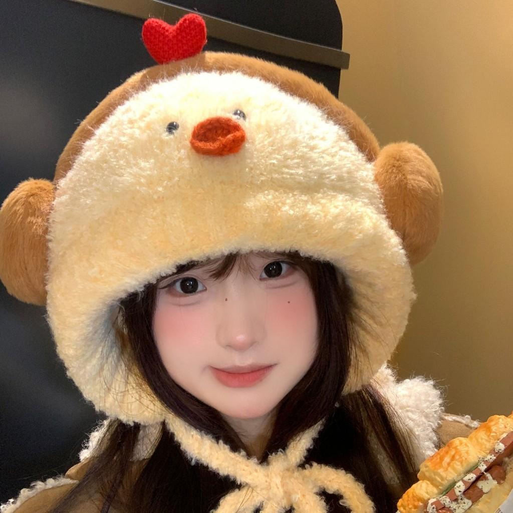 Plush Yellow Duck Beanie Hat For Women Winter Thermal Headwear Ear Coverage