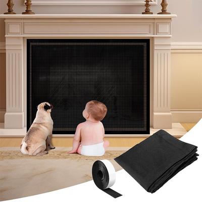Fireplace Screen Mesh Cover PVC Fireplace Cover Pet Proof With Hooks And Loops Fireplace Safety Cover For Kids 100Cm