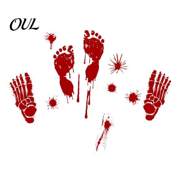 Stain-proof Window Cling Halloween Blood Handprints/Footprints Wall Stickers, Removable Decals, Spooky Waterproof PVC Decal DIY Decoration for Living