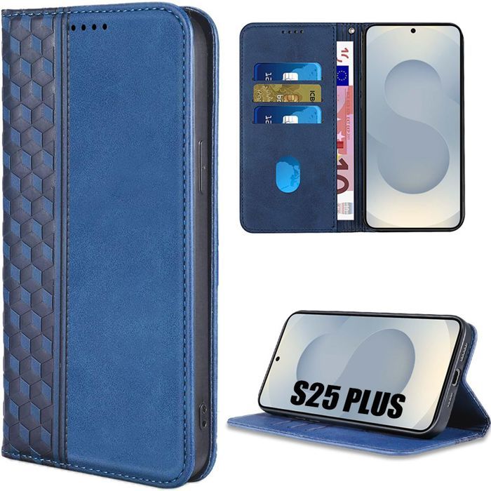 Coque de protection - BOOLING - Samsung Galaxy S25 Plus - Cuir PU Bleu Marine - Antichoc - Mosaïque