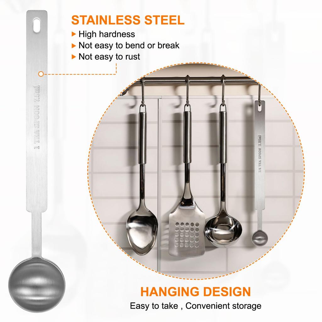 uxcell 3-Pack 1.5 tsp (12 tbsp 7.5 ml) TeaspoonTablespoon, 430 Stainless Steel, Single Measuring Spoon, Small Square Bowl, Long Handle Measuring Scoop