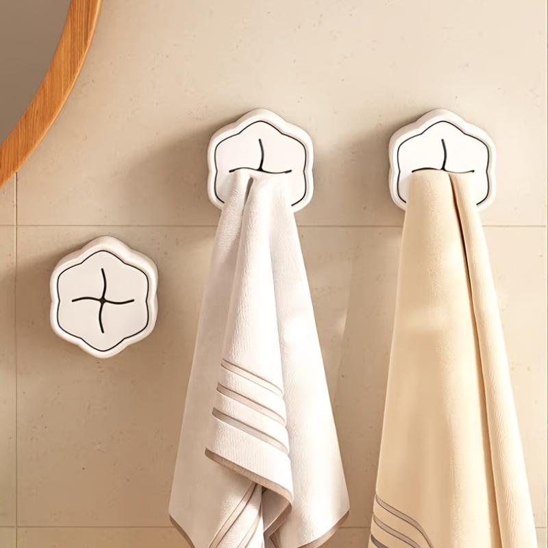 4pcs Self-Adhesive Round Towel Hooks | No-Drill Strong Adhesive, Multi-Purpose for Towels, Clothes, Hand Towels & Cleaning Supplies, Easy Installation