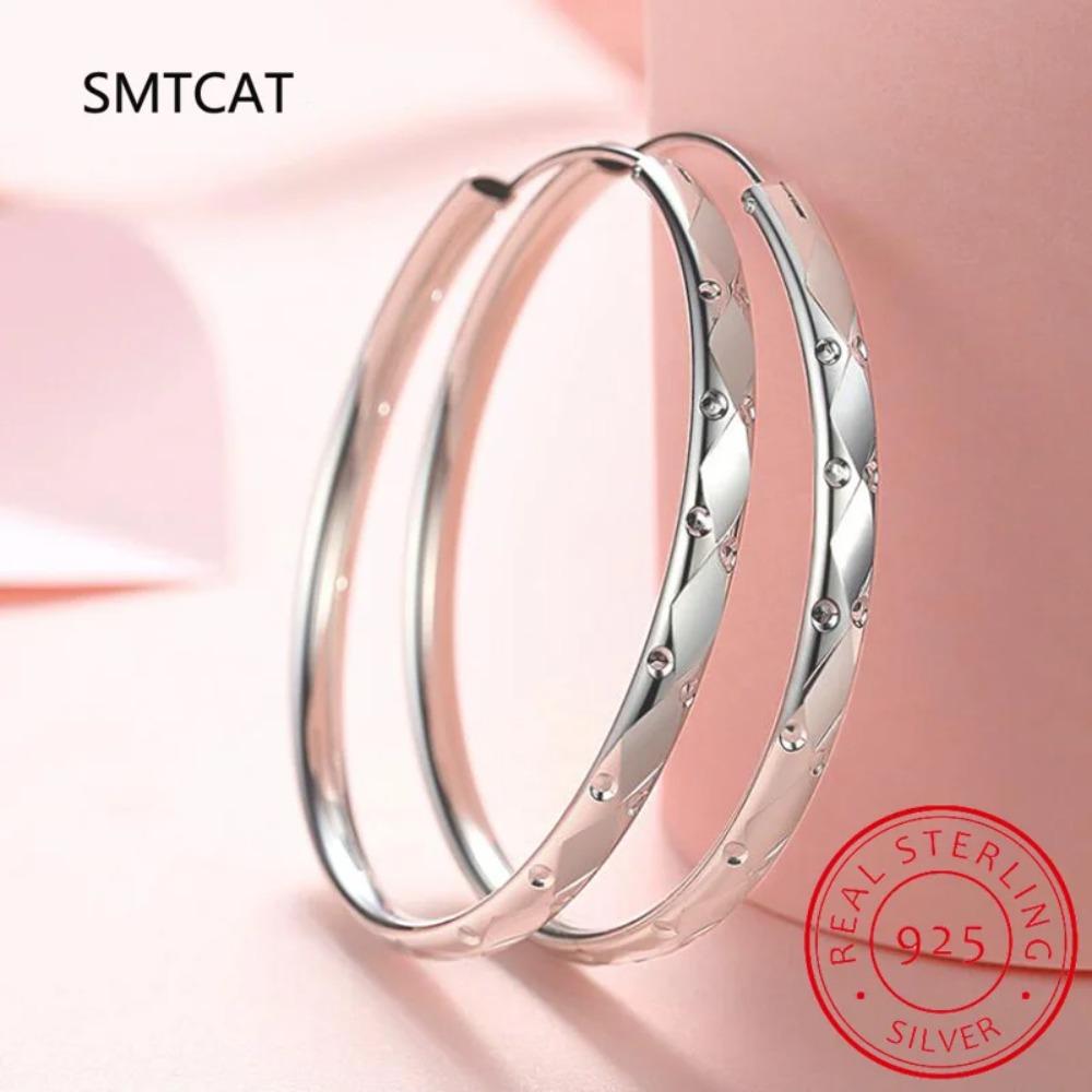 Real 925 Silver Earring Fashion Simple Korean Hoop Earrings For Women Charming Chic Party Fine Jewelry DD455