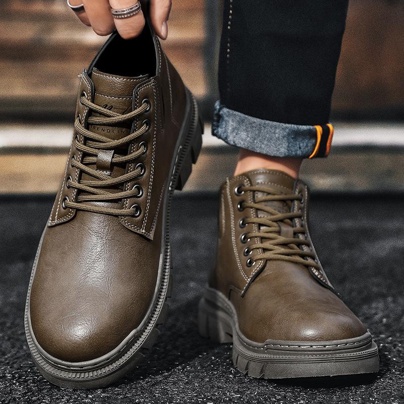 High-top casual shoes autumn and winter new thick-soled retro leather boots trendy board shoes men's outdoor tooling boots