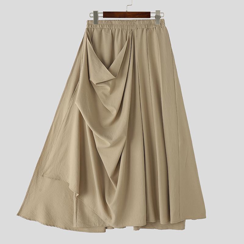 INCERUN Herre Elastisk Midje Uregelmessige Lag Casual Løse Lange Bukser Vide Ben Bukser