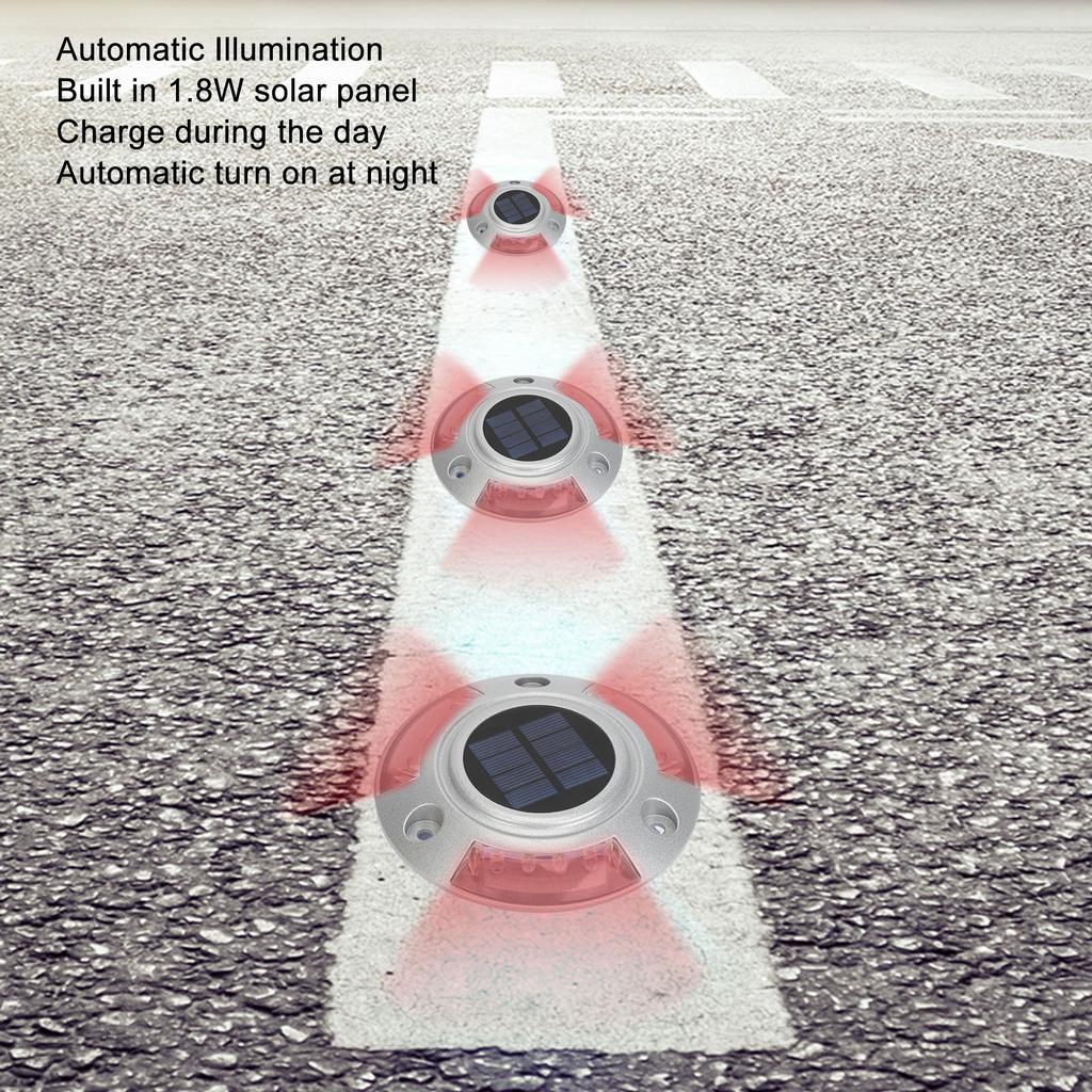 Solar Road Stud Light IP68 Waterproof Aluminum Alloy Automatic Lighting LED Deck Lighting Road Stud 6V 1.8W Red Lighting