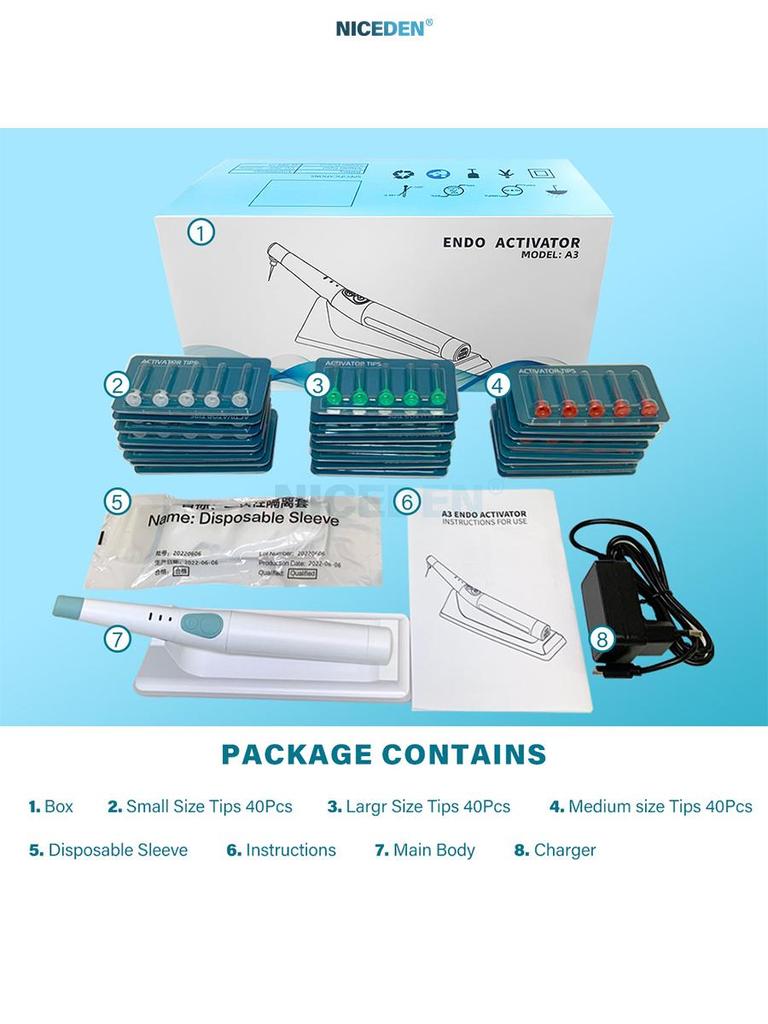 NICEDEN Wireless Endo Activator  Root Canal Irrigation Device with 120 Replaceable Tips for Endodontic Cleaning and Activation