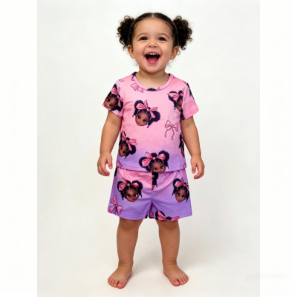 

Europe and America Fun Girl Print Women s Pajamas T-shirt and Shorts 2 Piece Set Summer Casual Pajamas Women s Outfit Set XXS