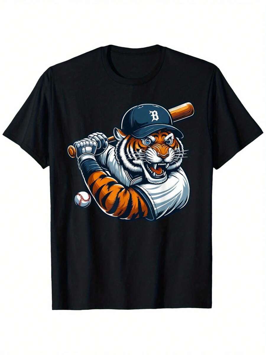 

Funny Baseball Tiger Graphic Tee Tiger Playing Baseball Unisex T-Shirt Summer Fitness Running And Daily Outfits XXL