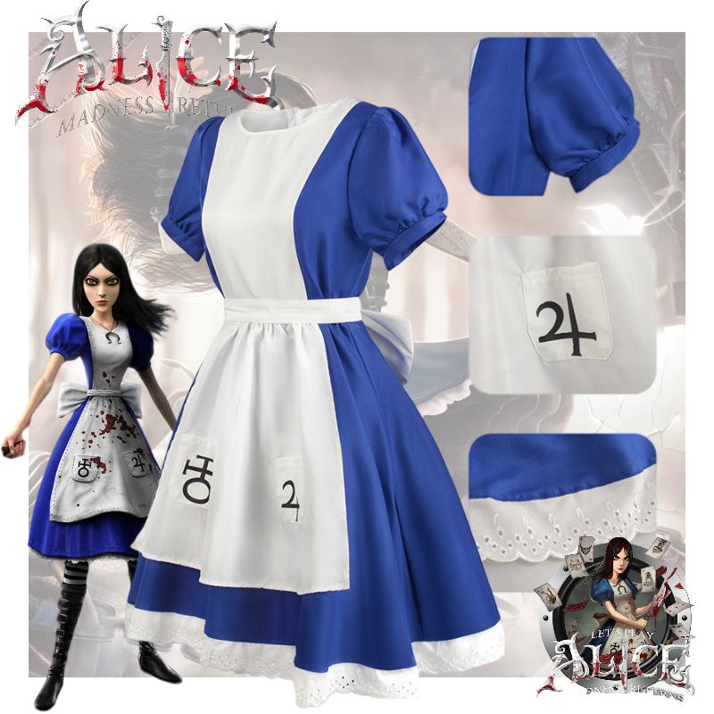 Madness Returns Alice Cosplay Costume Girl Game Dress Party Outfit Halloween