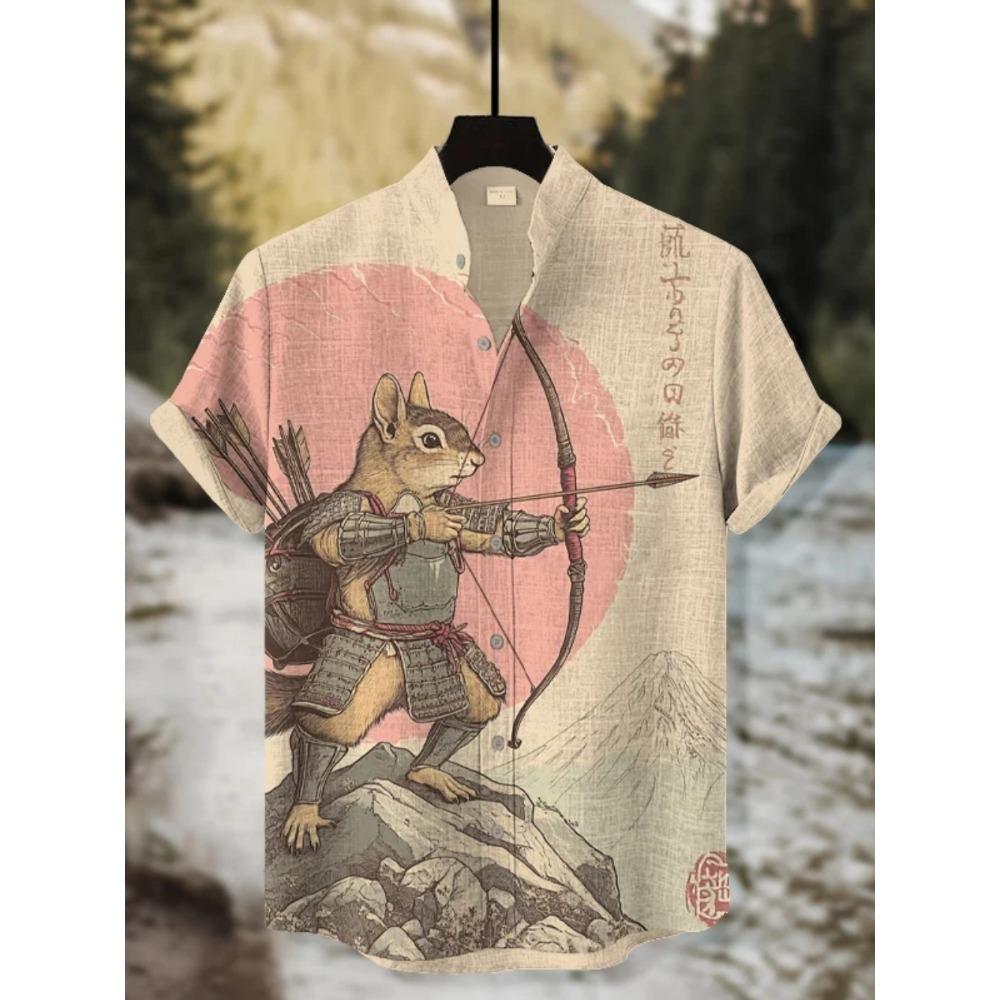 Camisa con Estampado de Pez de Arte Japonés, Nueva Camisa Cardigan de Verano de Manga Corta con Cuello Alto, Camisa Transpirable Casual de Calle para Hombre