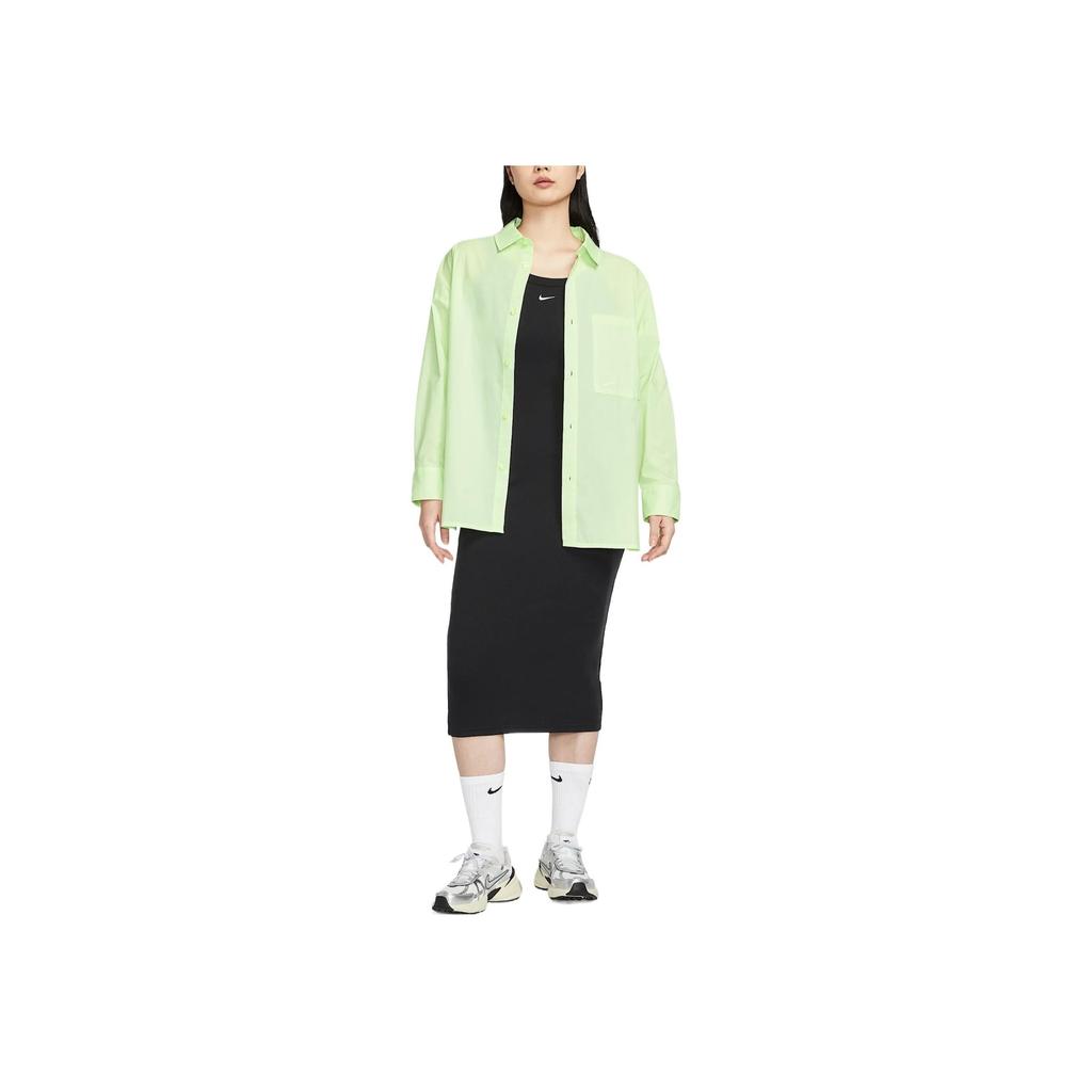 Nike Sportswear Chill Poplin Fashion Simple Beautiful Trendy Long Sleeve Shirt Women Shirts Light-Yellow-Green HJ0716-701
