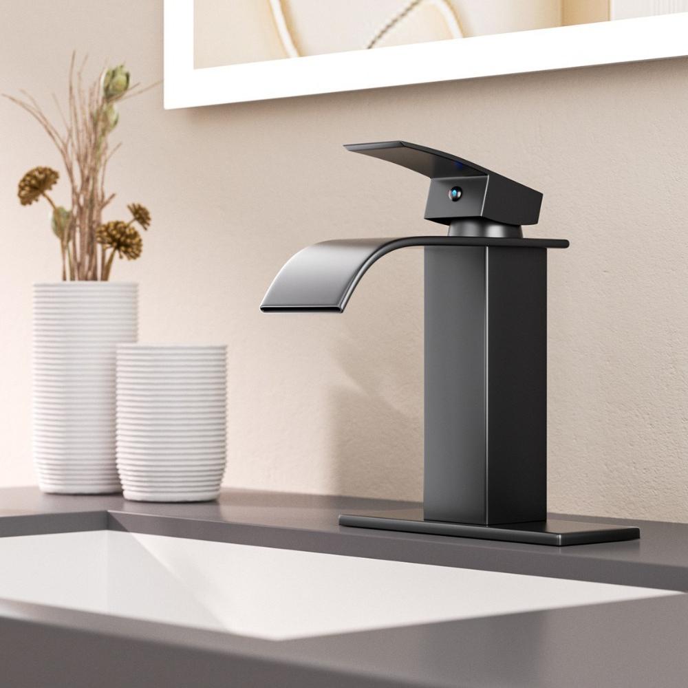 Wasserfall Waschbecken Edelstahl Hoch und Niedrig Armatur Schwarz Heiß und Kalt Toilette Waschbecken Badezimmer Zuhause